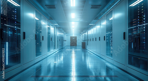 The interior of the server room. Server room of Internet data storage center. Generative AI.