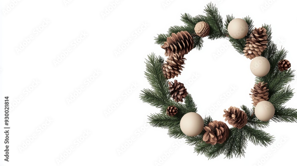 A Christmas wreath with boho chic elements and neutral tones, 3D illustration, isolated on white background A Christmas wreath with boho chic elements and neutral tones, 3D illustration, isolated on white background