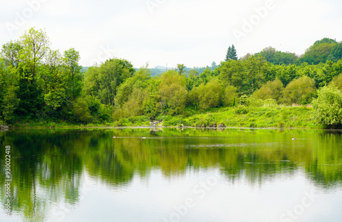 View of the landscape at the Oesenteich near Menden. Nature in the Sauerland. 