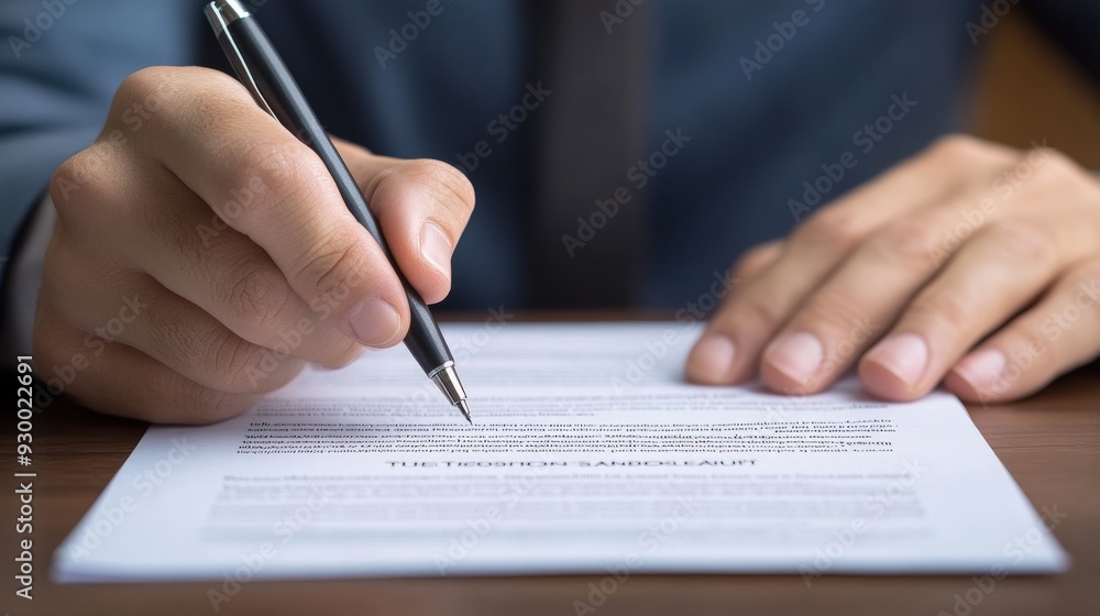 A man is writing on a piece of paper with a pen A man is writing on a piece of paper with a pen