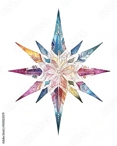 Colorful geometric star ornament with intricate details. photo