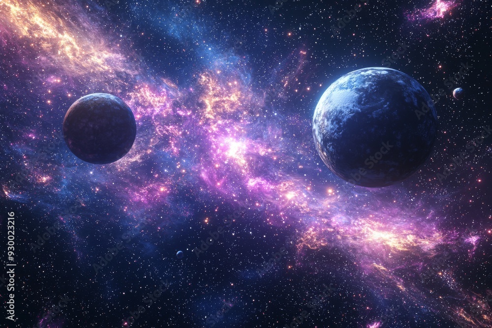 Space cosmic illustration with planets scene created with Generative AI Space cosmic illustration with planets scene created with Generative AI