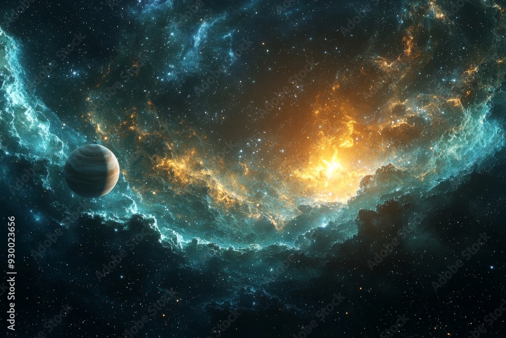 Fototapeta premium Space cosmic illustration with planets scene created with Generative AI