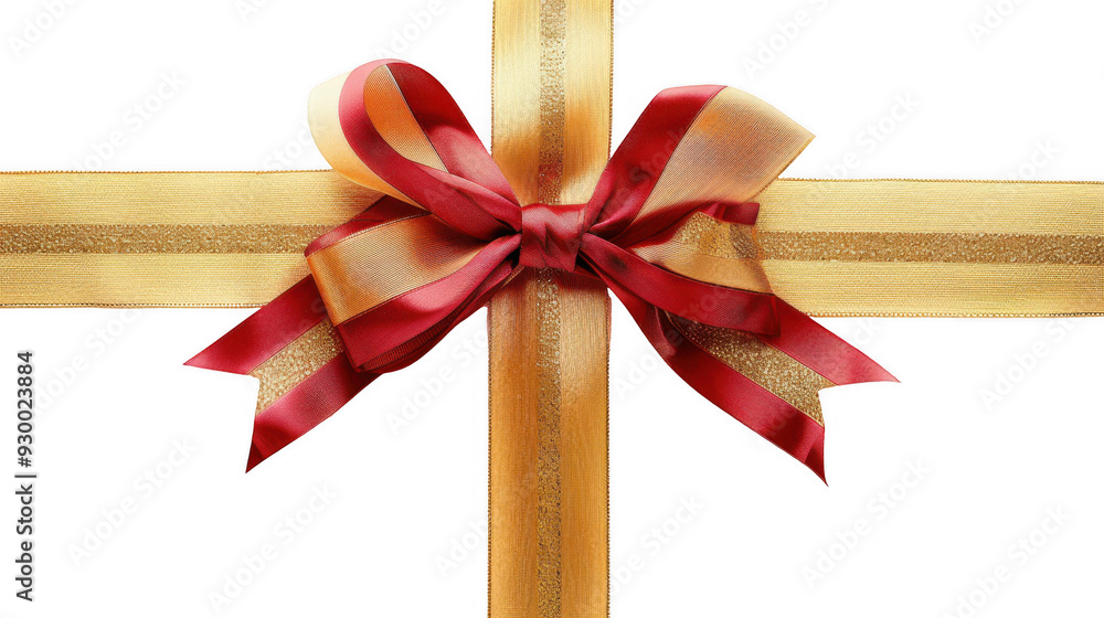 Fototapeta premium Red and Gold Gift Ribbon with Bow