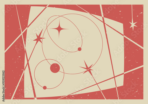 Retro Space Background 1950s - 1960s Colors and Shapes, Vector Template for Cosmic Posters, Covers, Illustrations 