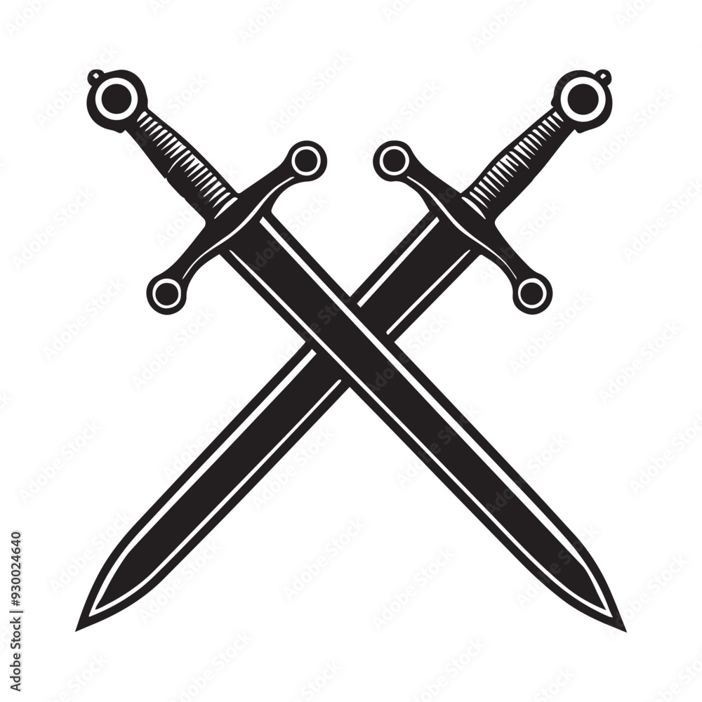 Dagger Clipart, Sword Silhouette Design, antique Crossed sword Illustration black and white Dagger Clipart, Sword Silhouette Design, antique Crossed sword Illustration black and white