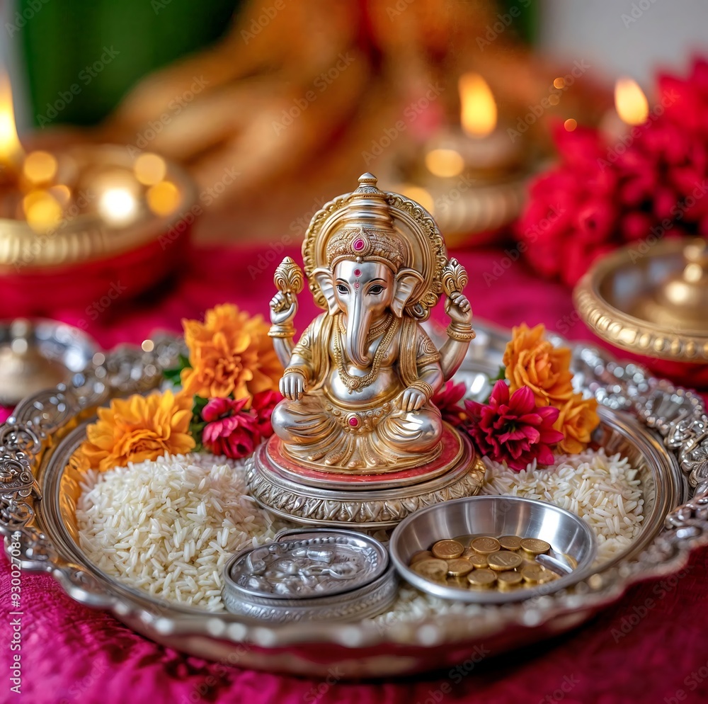Labh Pancham. end of the hindu diwali festival. puja thali (prayer plate) Labh Pancham. end of the hindu diwali festival. puja thali (prayer plate)