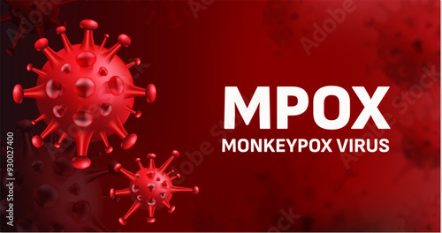 Mpox monkeypox virus cell background in red. Mpox virus illustration.