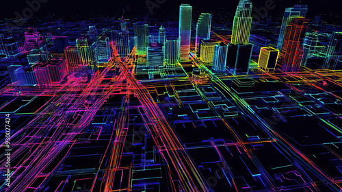 Technical aerial visual, 3D LiDAR GIS aerial map satellite scan model isolated, showing Allen,  Texas. Elevation, topography, render photo