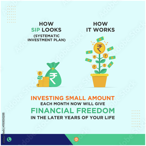 SIP. Benefits of Systematic Investment Plan.  Mutual Funds, Savings, Money, Investment Plans Social Media Design Template Vector Design