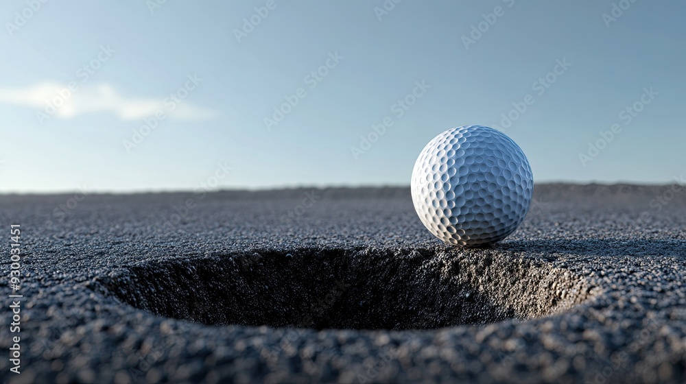 A golf ball balanced on the edge of a hole, representing the fine line between success and failure in the game of golf. A golf ball balanced on the edge of a hole, representing the fine line between success and failure in the game of golf.