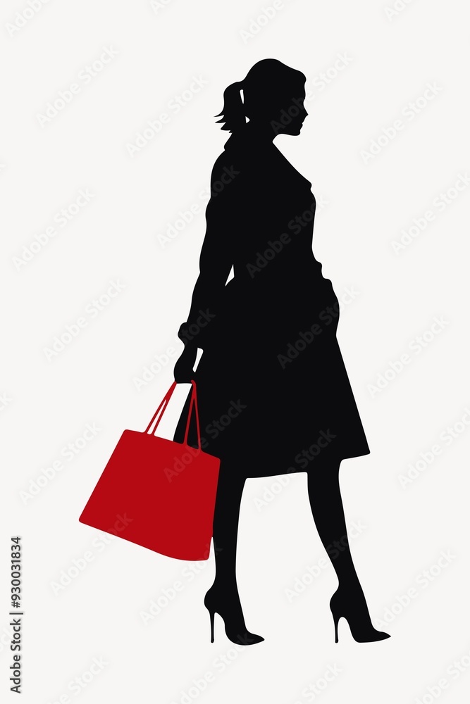 Woman with shopping bag silhouette footwear handbag. Woman with shopping bag silhouette footwear handbag.