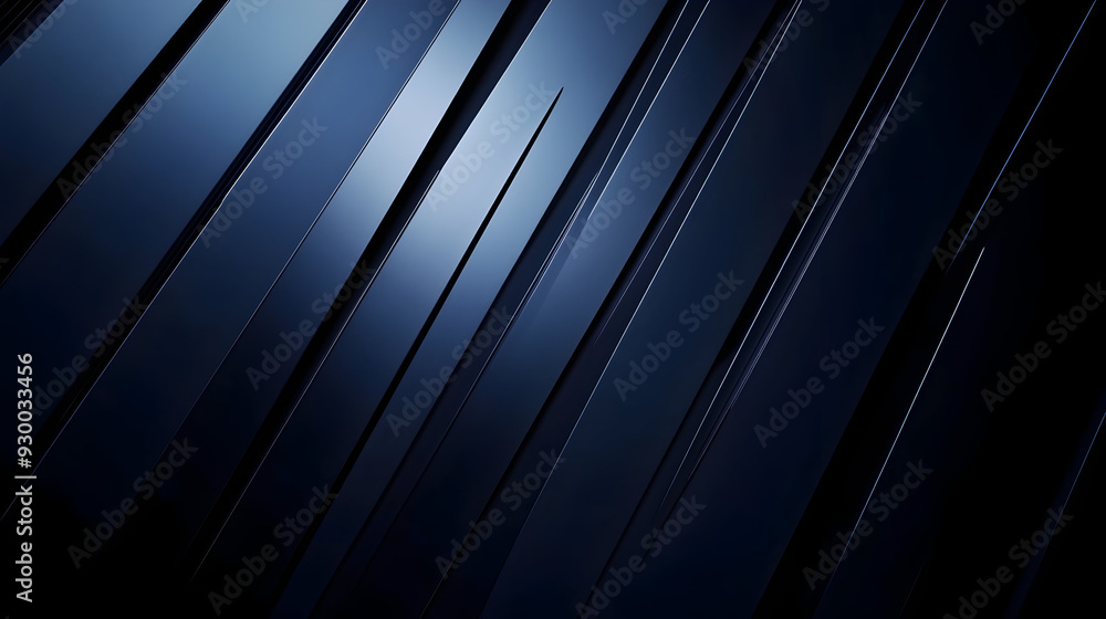 Abstract background with black lines and geometric shapes, dark blue gradient, modern minimalist , sharp edges, light reflection on the surface of the metal strips Abstract background with black lines and geometric shapes, dark blue gradient, modern minimalist , sharp edges, light reflection on the surface of the metal strips