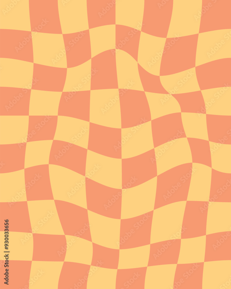 Groovy 70s background with wavy checkered pattern in retro orange colors, perfect for vintage Groovy 70s background with wavy checkered pattern in retro orange colors, perfect for vintage