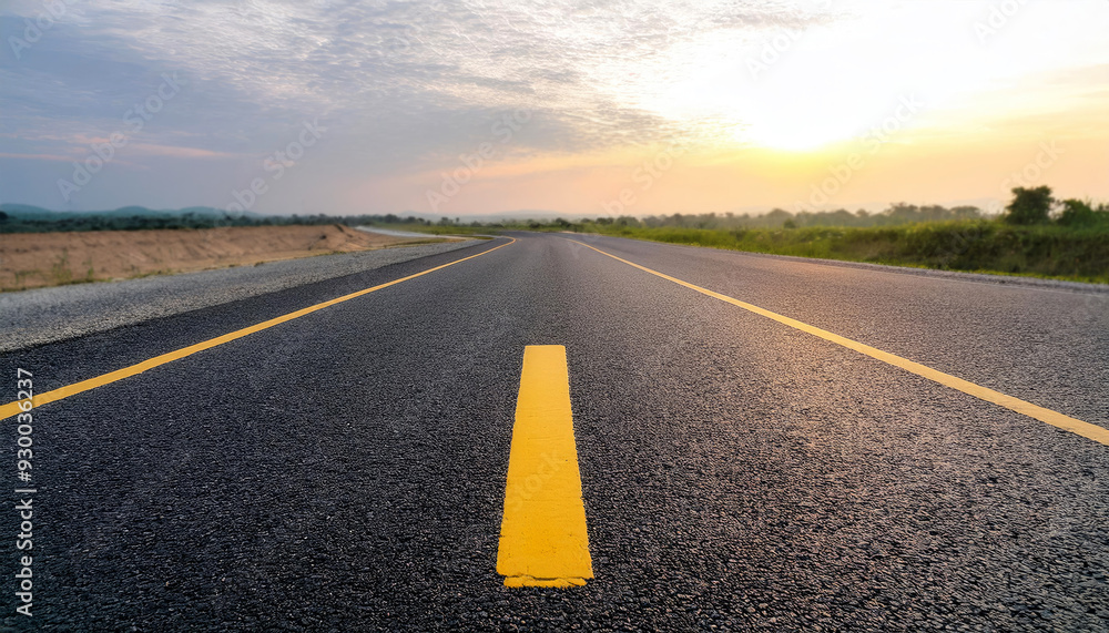empty asphalt highway and nature landscape at sunset empty asphalt highway and nature landscape at sunset
