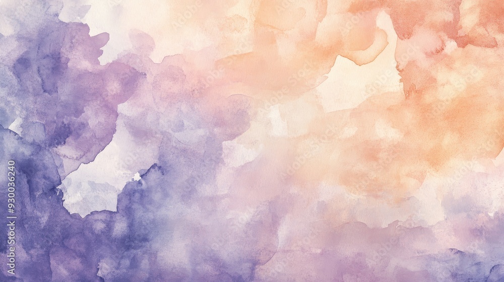 Fototapeta premium A soft watercolor gradient blending purple and orange hues, creating an abstract background.