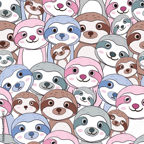 Cute pastel sloth cartoon seamless pattern