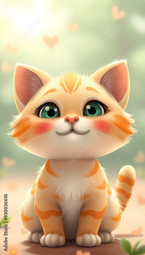 Cute Orange Kitten Sitting Among Flowers with a Loving Expression - Heartwarming Digital Illustration Cute Orange Kitten Sitting Among Flowers with a Loving Expression - Heartwarming Digital Illustration