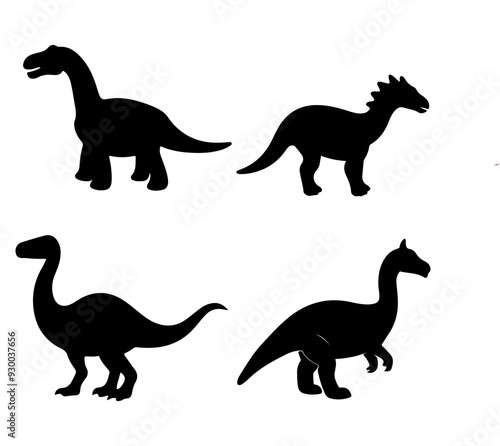 Collection of dinosaur silhouettes, T-Rex Tyrannosaurus vector illustration, and raptor dinosaur icon set.