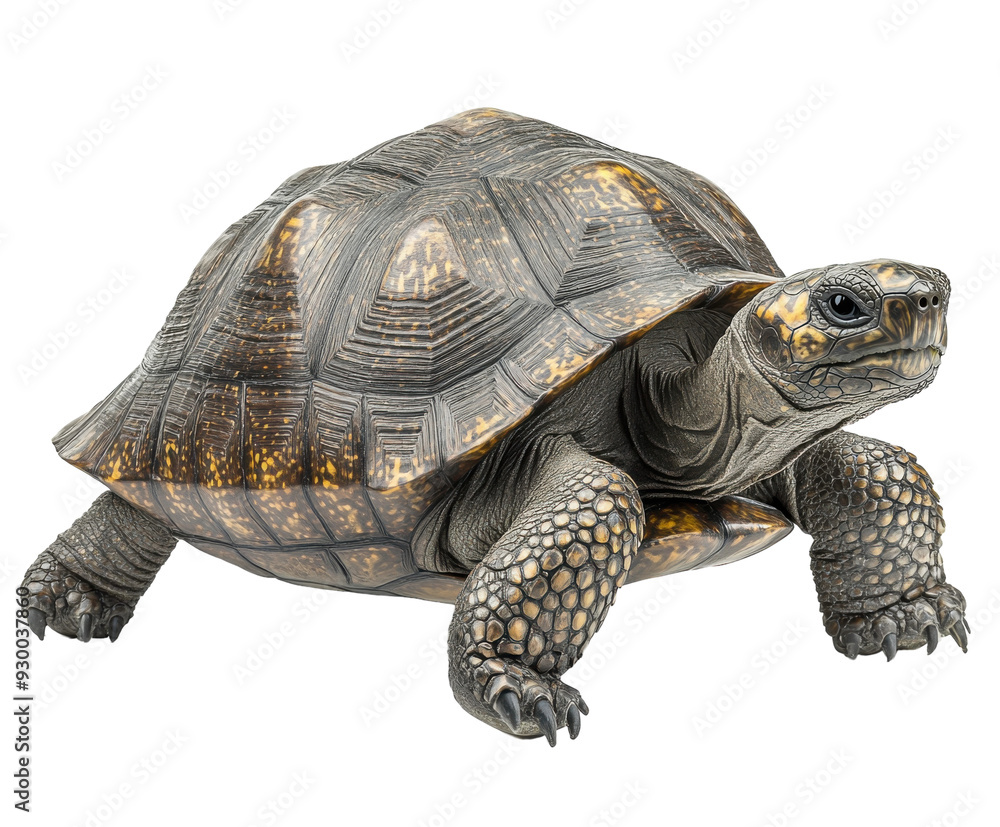 Obraz premium Tortoise with patterned shell isolated on white background. PNG transparent.