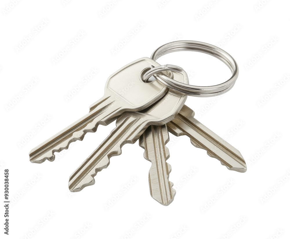 Set of silver keys on a keyring isolated on white. PNG transparent. Set of silver keys on a keyring isolated on white. PNG transparent.