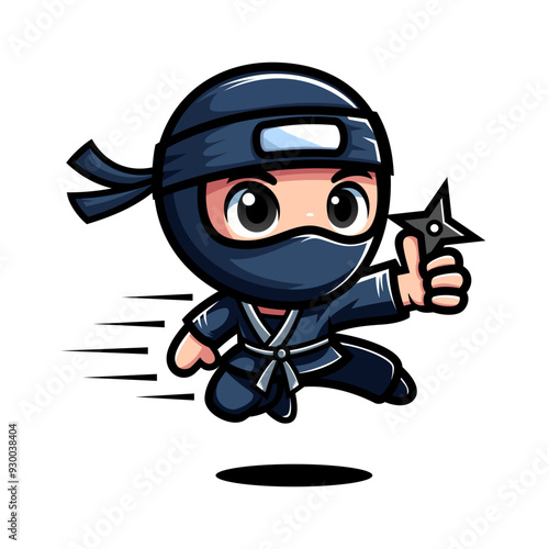 Cute Cartoon Ninja Character Holding Shuriken