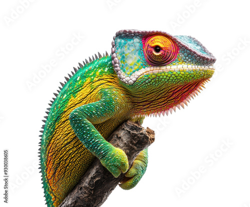 Colorful chameleon isolated on white background. PNG transparent.