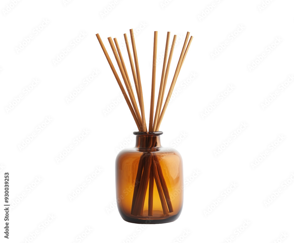 Amber glass reed diffuser isolated on white background. PNG transparent. Amber glass reed diffuser isolated on white background. PNG transparent.