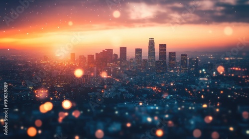 Twinkling city lights at dusk, resembling stars, as the urban landscape comes alive in a scene filled with dreams and possibilities.