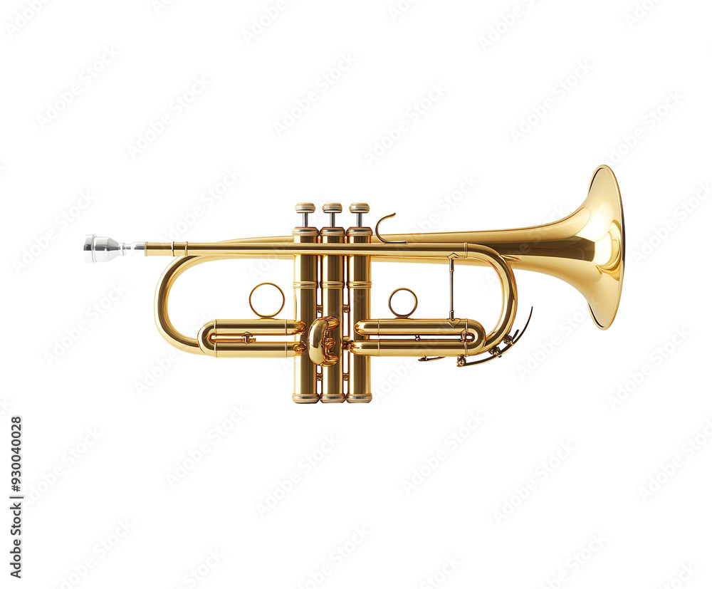 Golden trumpet isolated on white background. PNG transparent. Golden trumpet isolated on white background. PNG transparent.