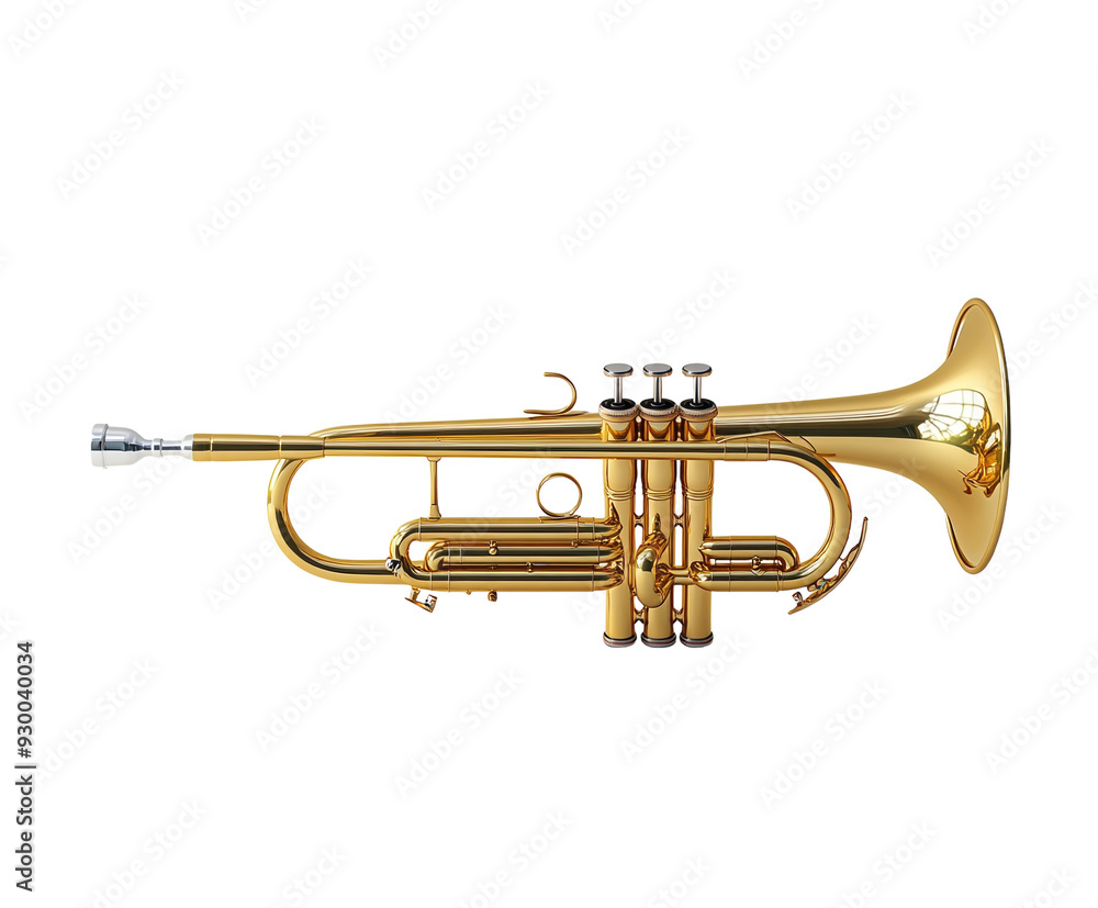 Obraz premium Golden trumpet isolated on white background. PNG transparent.