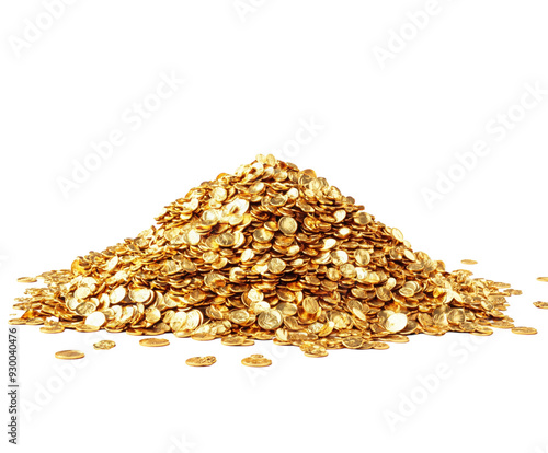 Pile of gold coins isolated on white background. PNG transparent. photo