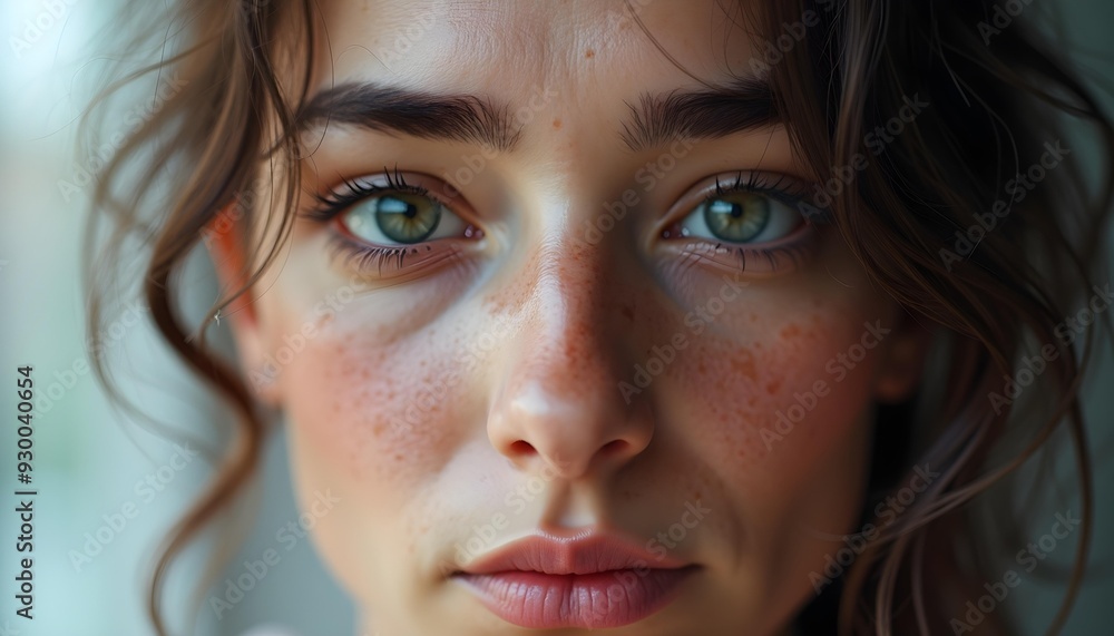 Close-up portrait of young woman with striking green eyes, natural beauty, soft lighting, and expressive features, captivating photography Close-up portrait of young woman with striking green eyes, natural beauty, soft lighting, and expressive features, captivating photography