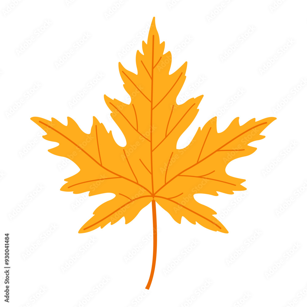 Yellow Autumn maple leaf. Hand drawn trendy flat style isolated. autumn leaf, golden season. Vector illustration Yellow Autumn maple leaf. Hand drawn trendy flat style isolated. autumn leaf, golden season. Vector illustration