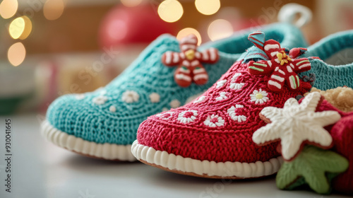 A pair of shoes with christmas decorations on them, AI