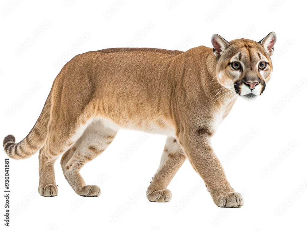 Puma walking forward isolated on white background.. PNG transparent. Puma walking forward isolated on white background.. PNG transparent.