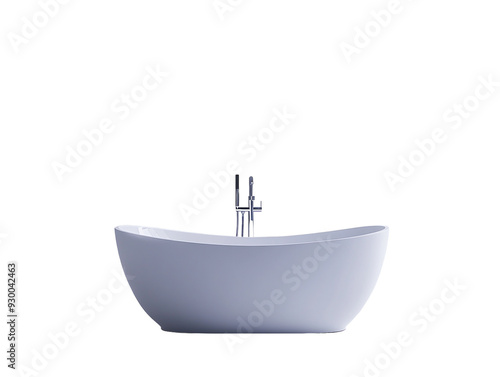 Modern white bathtub isolated on white background. PNG transparent.