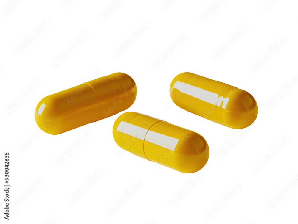 Yellow capsules isolated on white background. PNG transparent. Yellow capsules isolated on white background. PNG transparent.