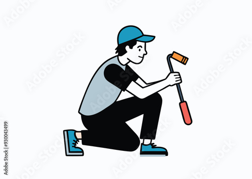 man painting silhouette, on white background vector 