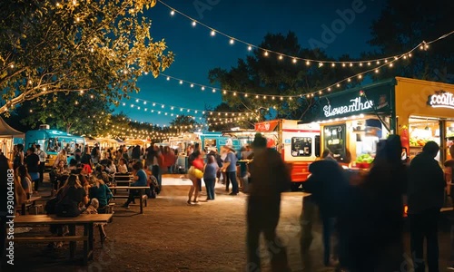 a group of people standing around a food truck