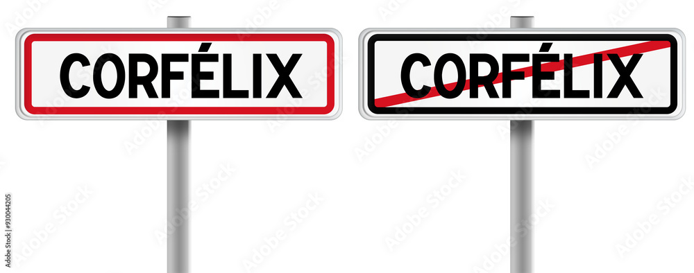 Panneau de CORFÉLIX à l'Entrée et à la Sortie - Fond Transparent ou Blanc Disponible Panneau de CORFÉLIX à l'Entrée et à la Sortie - Fond Transparent ou Blanc Disponible