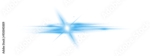 Shining blue stars rays of light and glowing streaks.
