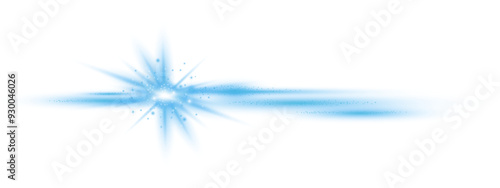 Shining blue stars rays of light and glowing streaks.