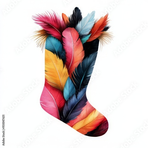 Vibrant feather design in a colorful stocking, perfect for festive decorations or creative projects. photo