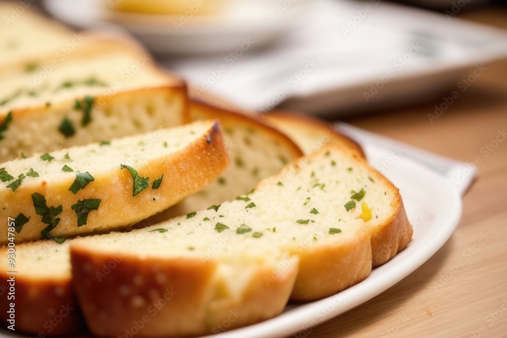Garlic bread over a blurry background Garlic bread over a blurry background