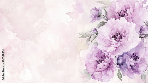 A soft watercolor illustration of purple and pink flowers on a light background.