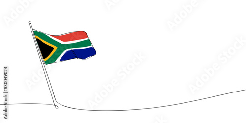 A single line drawing of a South Africa flag. Continuous line the Republic of South Africa icon. One line icon. Vector illustration.