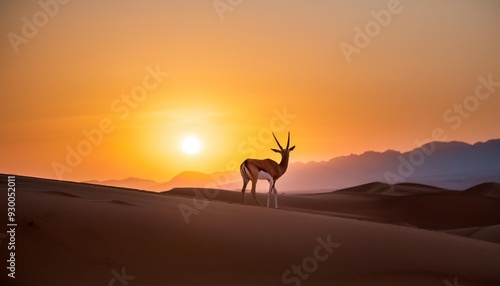 lone impala in the arabian desert at sunrise