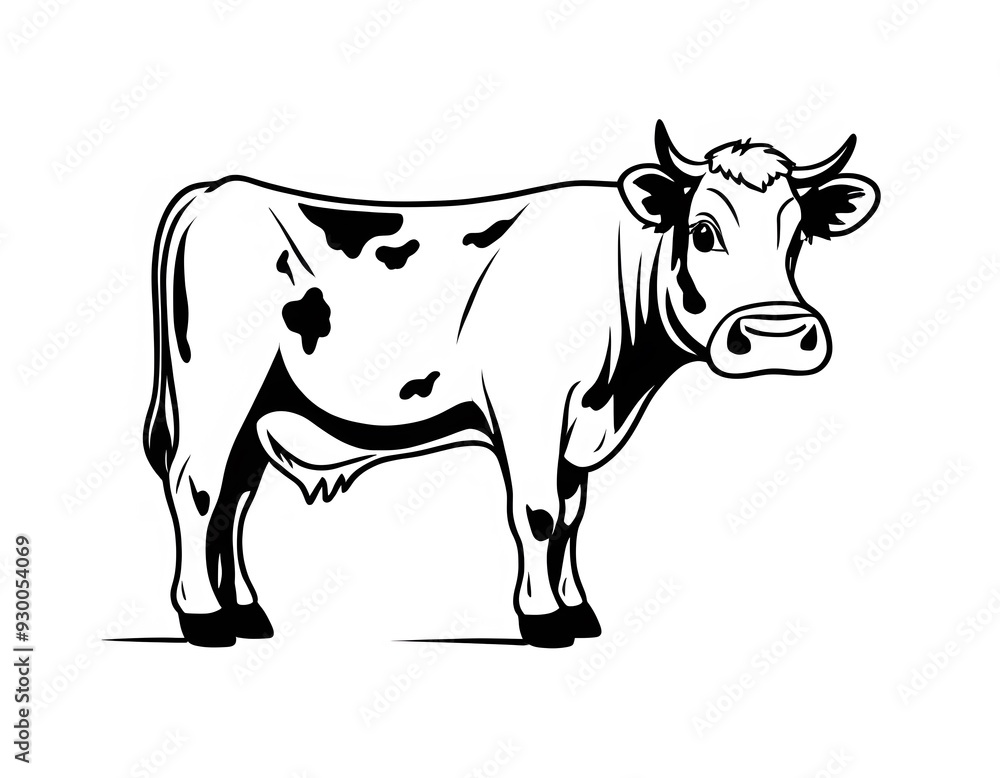 Fototapeta premium Drawing of a cute cow, for coloring for example.