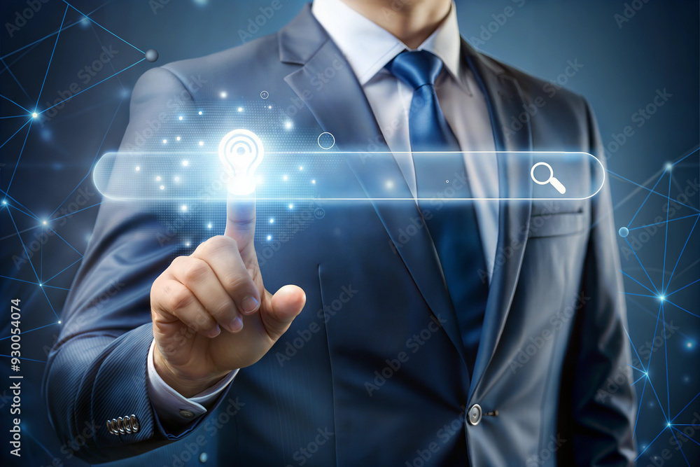 Businessman Using AI Search Engine for Data Optimization Businessman Using AI Search Engine for Data Optimization